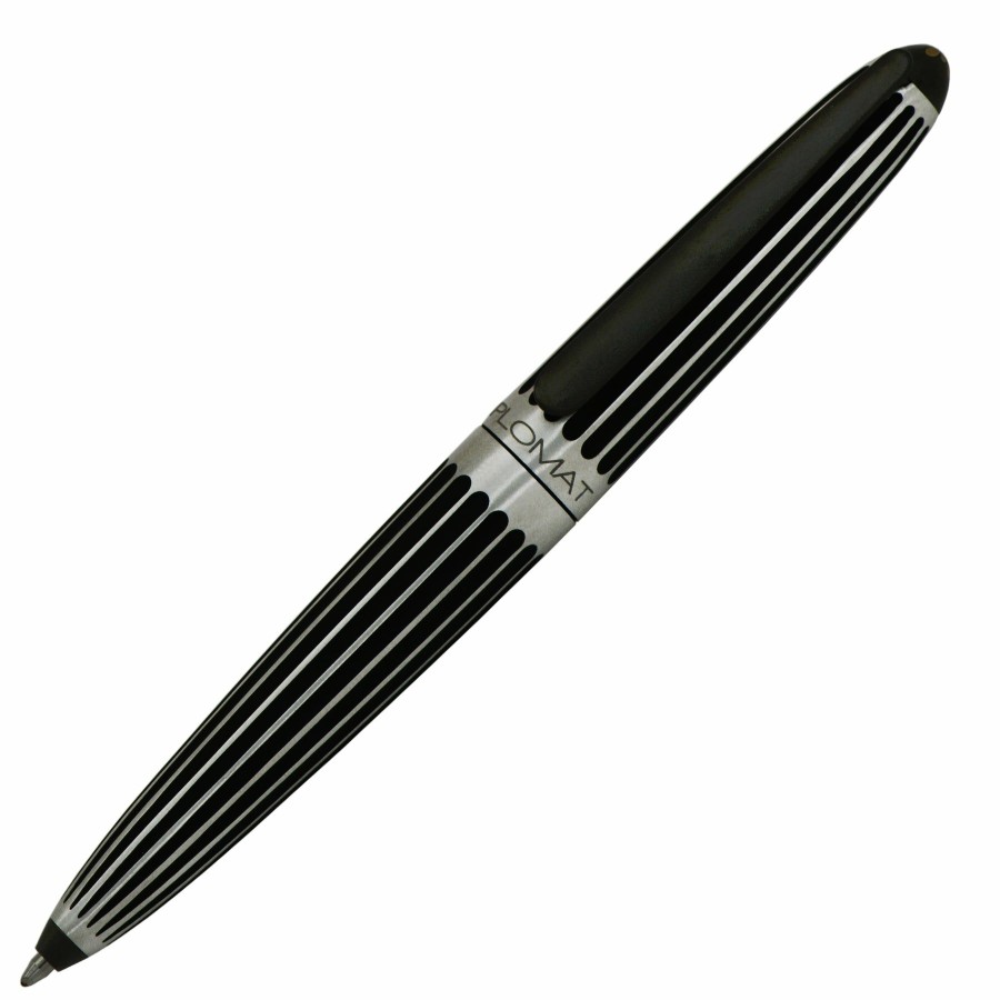 Ballpoint Pens * | Outlet Diplomat Aero Stripes Black Ballpoint Pen, Schmidt Easy Flow 9000 Ink