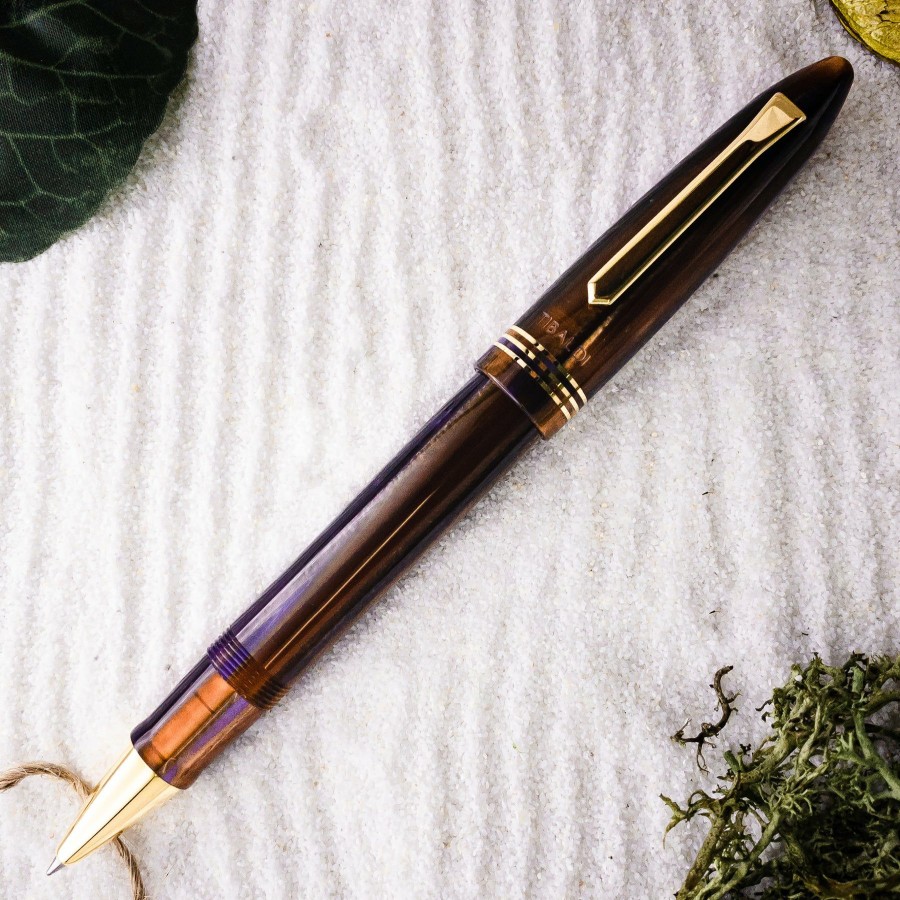 Rollerball Pens * | Promo Tibaldi Bononia Seilan Purple Resin Rollerball Pen, Gold Trim