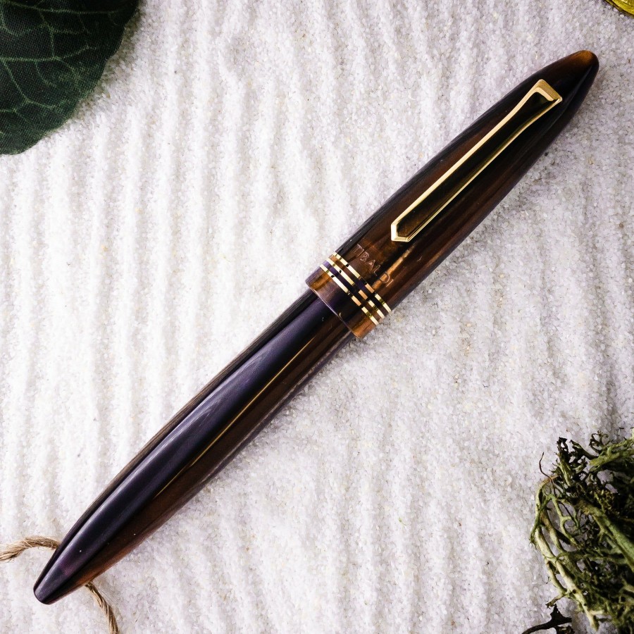 Rollerball Pens * | Promo Tibaldi Bononia Seilan Purple Resin Rollerball Pen, Gold Trim