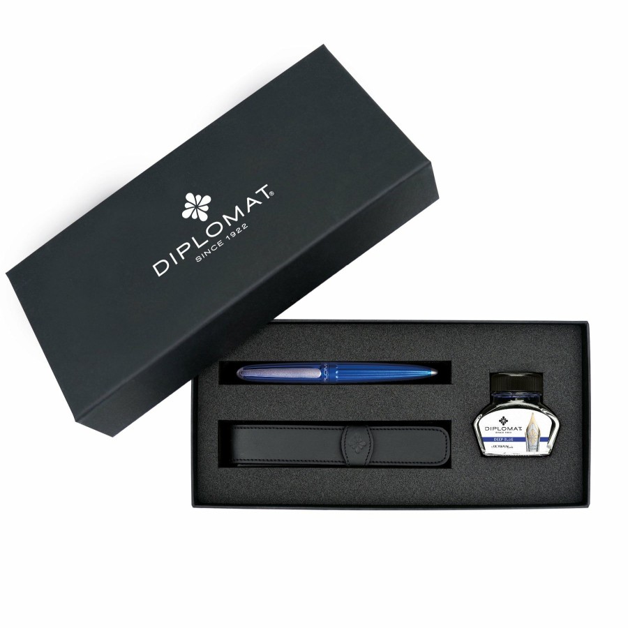 Fountain Pens * | Discount Diplomat Aero Fountain Pen Gift Set, Blue