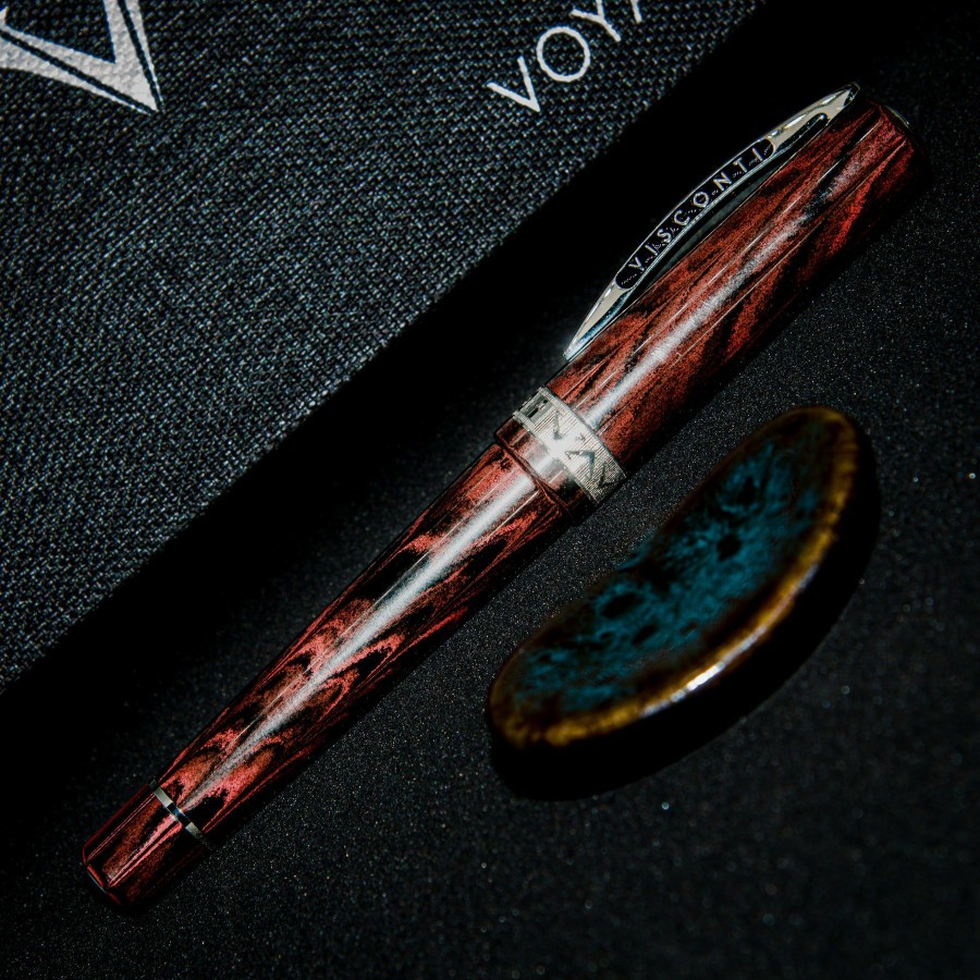 Fountain Pens * | Brand New Visconti Voyager 30 Limited Edition Fountain Pen, Red & Silver, 14K Nib