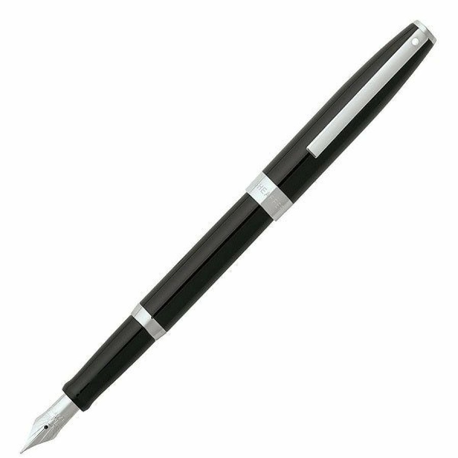 Fountain Pens * | Best Sale Sheaffer Sagaris Fountain Pen, Black Lacquer & Chrome, Medium Nib